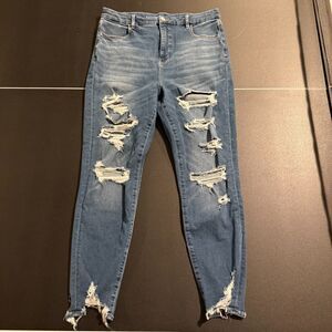 American Eagle Dream Jean Curvy Super Hi-Rise Jegging Size 14 Distressed Ripped